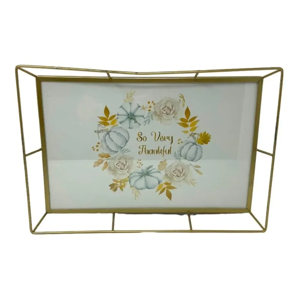 So Very Thankful Seasonal Gold Wire Decorative Accent Tray 12x17